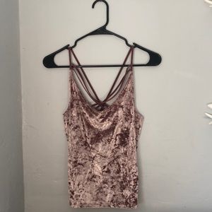 American Eagle Rose Gold Velvet Strappy Tank